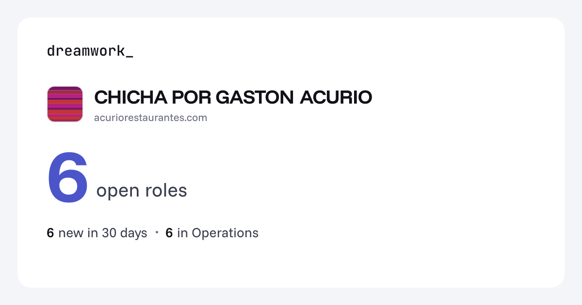 CHICHA POR GASTON ACURIO jobs - 6 open roles | Dreamwork