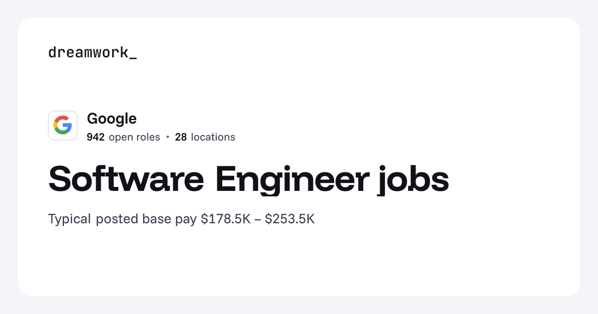 Software Engineer jobs at Google (921 open) | Dreamwork