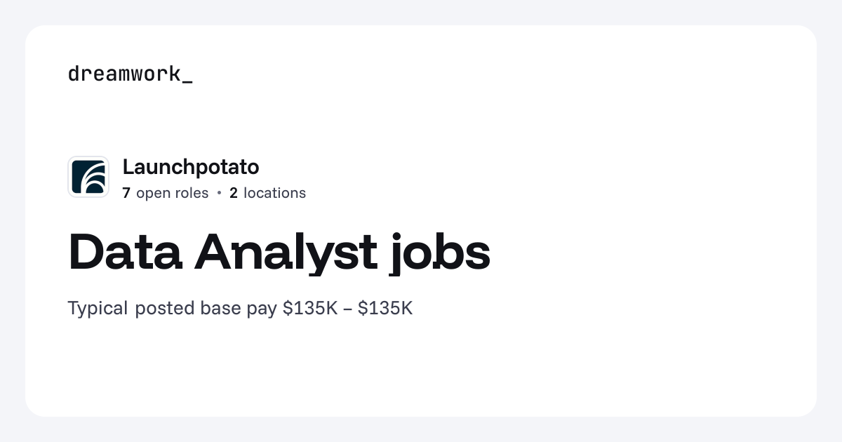 Data Analyst jobs at Launchpotato (7 open) | Dreamwork