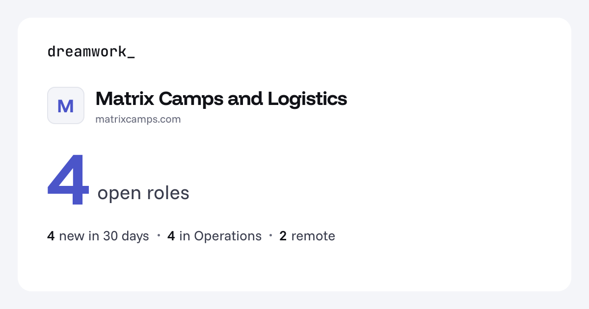 Matrix Camps and Logistics jobs - 4 open roles | Dreamwork