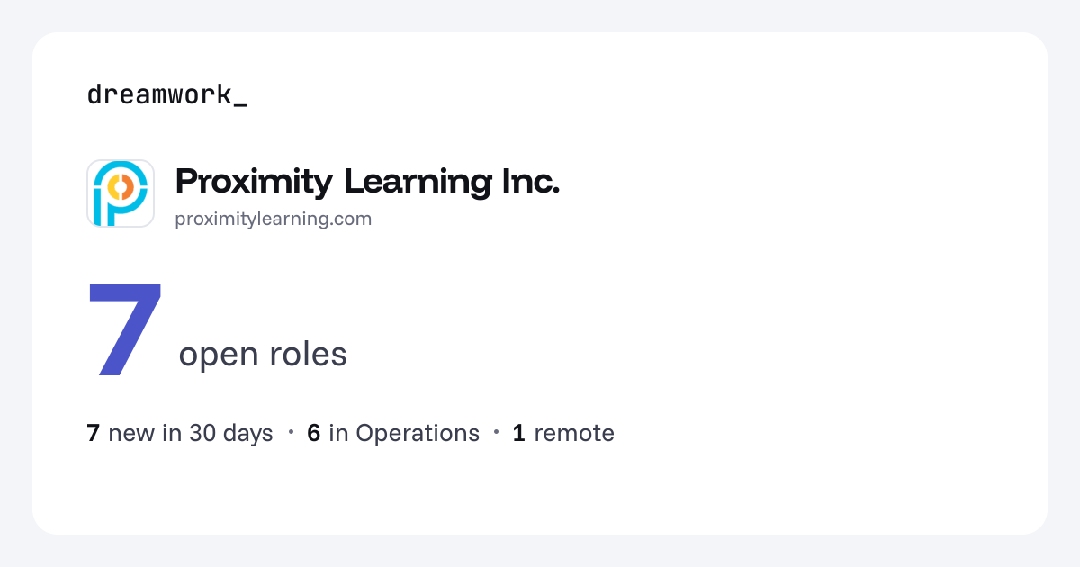 Proximity Learning Inc. jobs - 8 open roles | Dreamwork