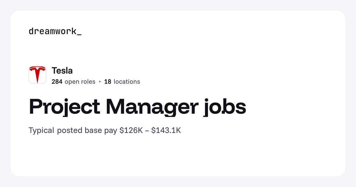 Project Manager jobs at Tesla (284 open) | Dreamwork